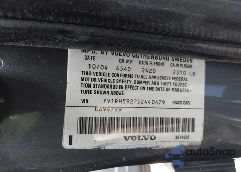 2005 Volvo S60 2.5T Awd из США, поврежденный, VIN YV1RH592752440479